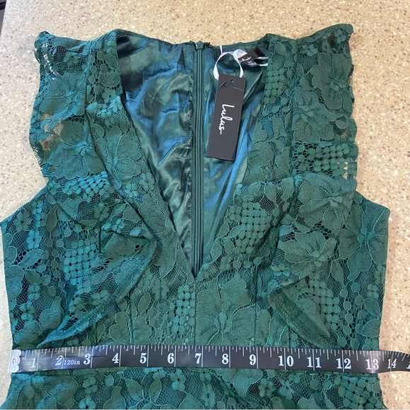 NWOT Lulus Molinetto Forest Green Lace Ruffled Tiered Sleeveless Maxi Dr… - Picture 9 of 10